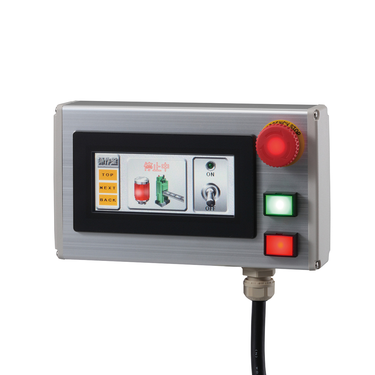 TBOX-H120-キーエンス(VT3-W4用)配線付加工済ボックス-富士電機製スイッチ付-背面USB端子部穴加工（キャップ付き）-キャプコン・複合ケーブル付