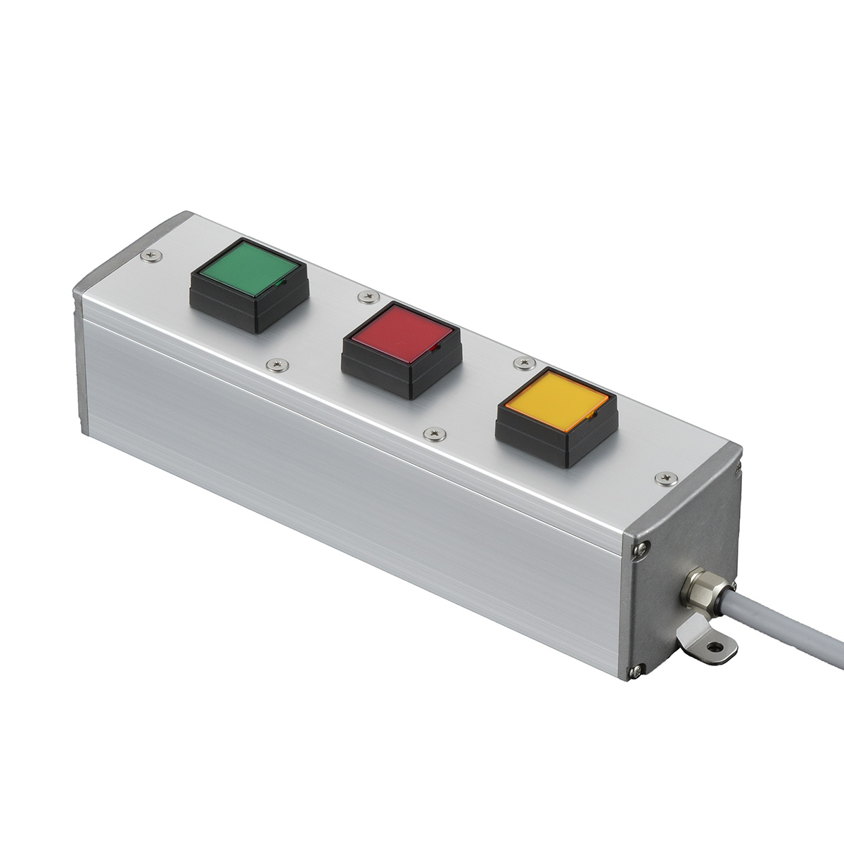 SBOX-62x60(F)-照光式押ボタン（角形）3点/IDEC製付-3m配線済